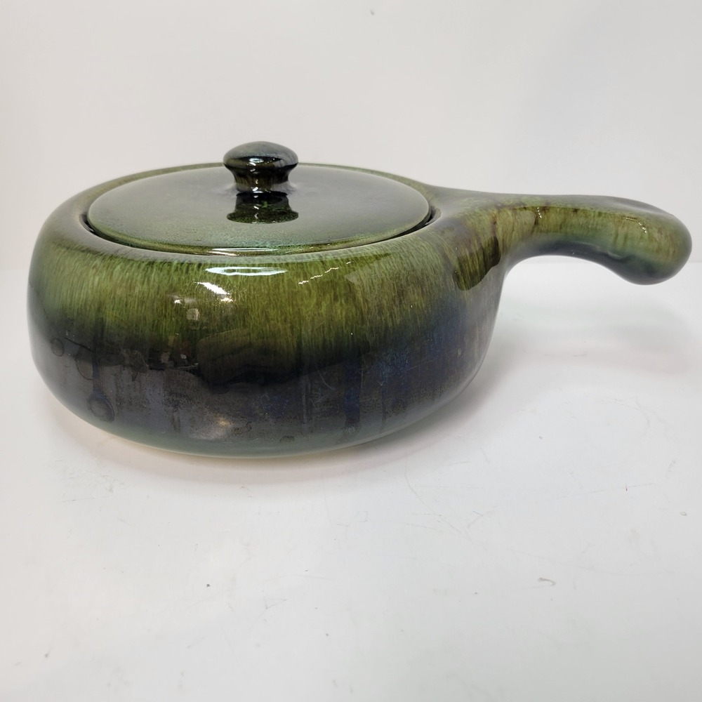Vintage‎ Hull Covered Casserole Dish with Lid Green Glazed Pottery